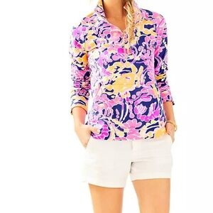 Lilly Pulitzer UPF Skipper Popover Top in Brilliant Blue Catch and Release S